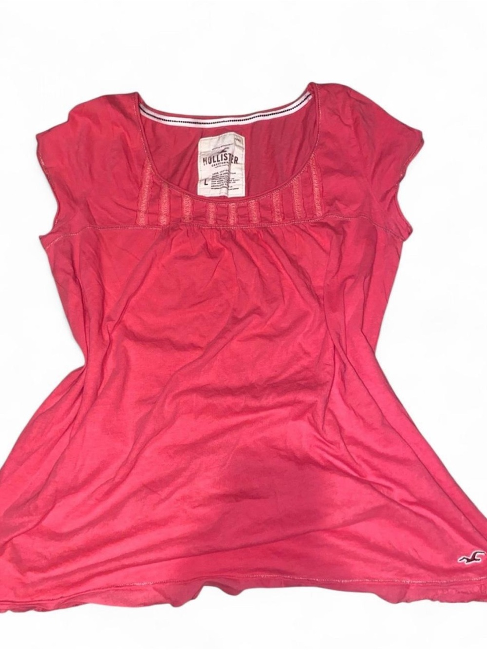Hollister Women's Coral Pink Scoop Neck Cap Sleeve Tee